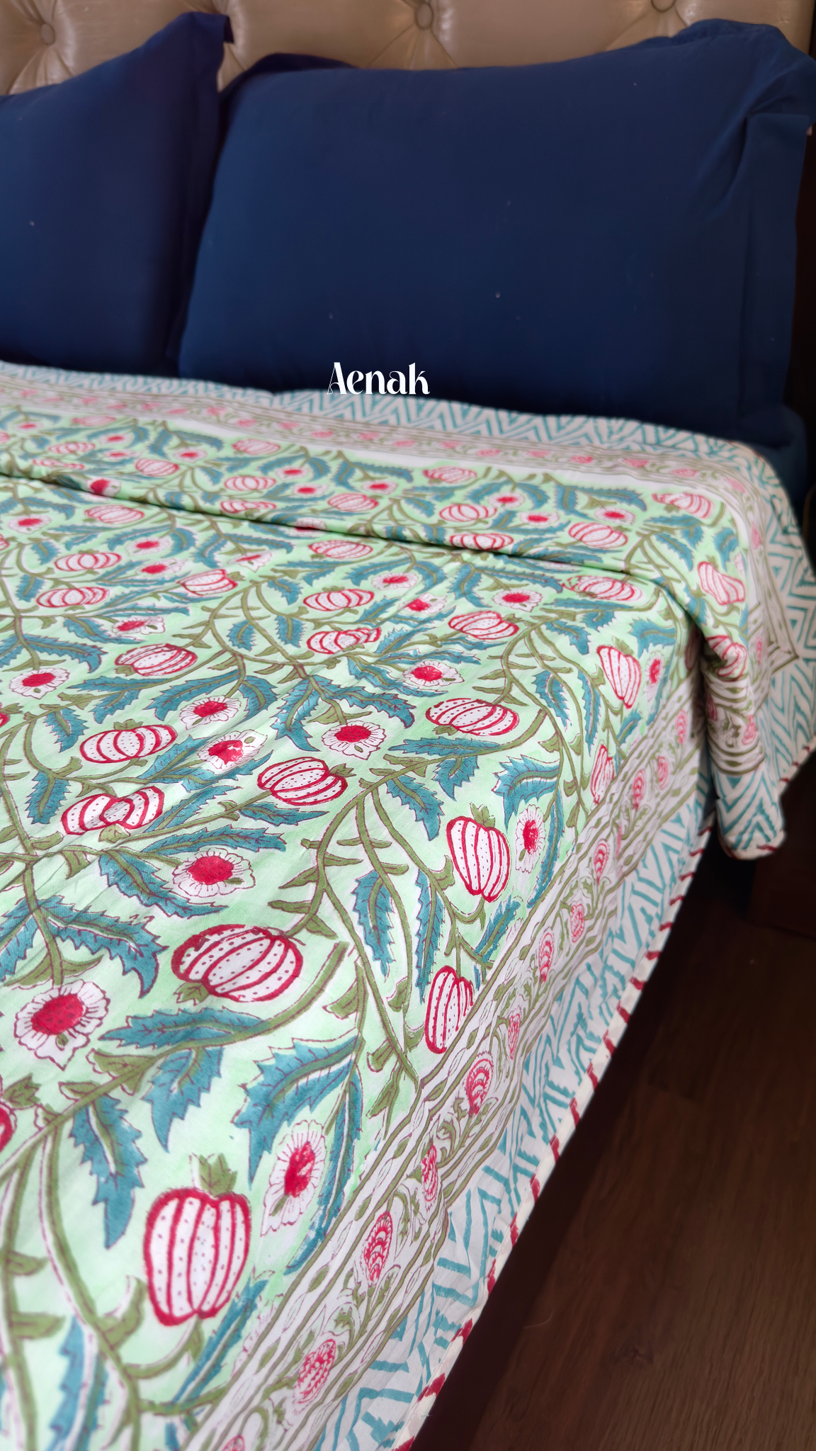 Red Anaar Baag Handblock Printed Mulmul Cotton Reversible Dohar