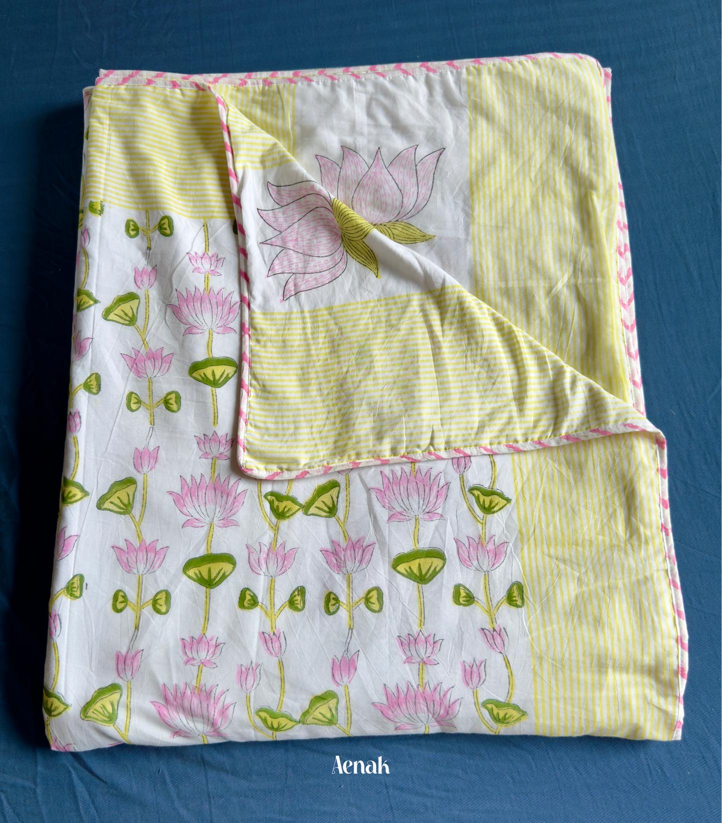 Pichwai Lotus Handblock Bedsheet + Dohar Combo