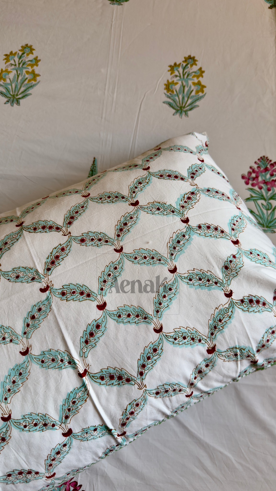 Madhumati Handblock Bedsheet + Quilted Bedcover Combo