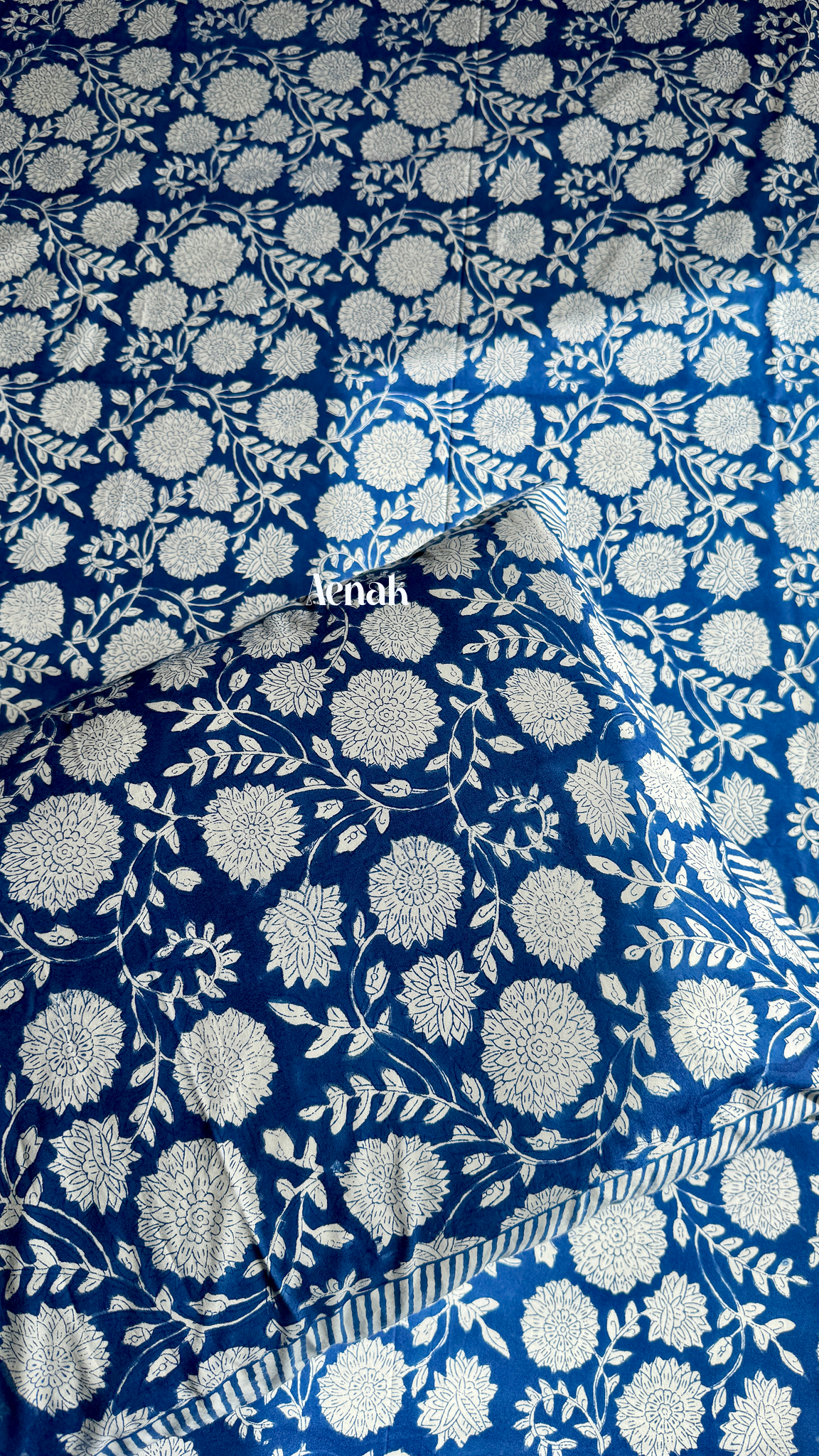 Blue Floral Garden Handblock Premium Cotton Bedsheet Set