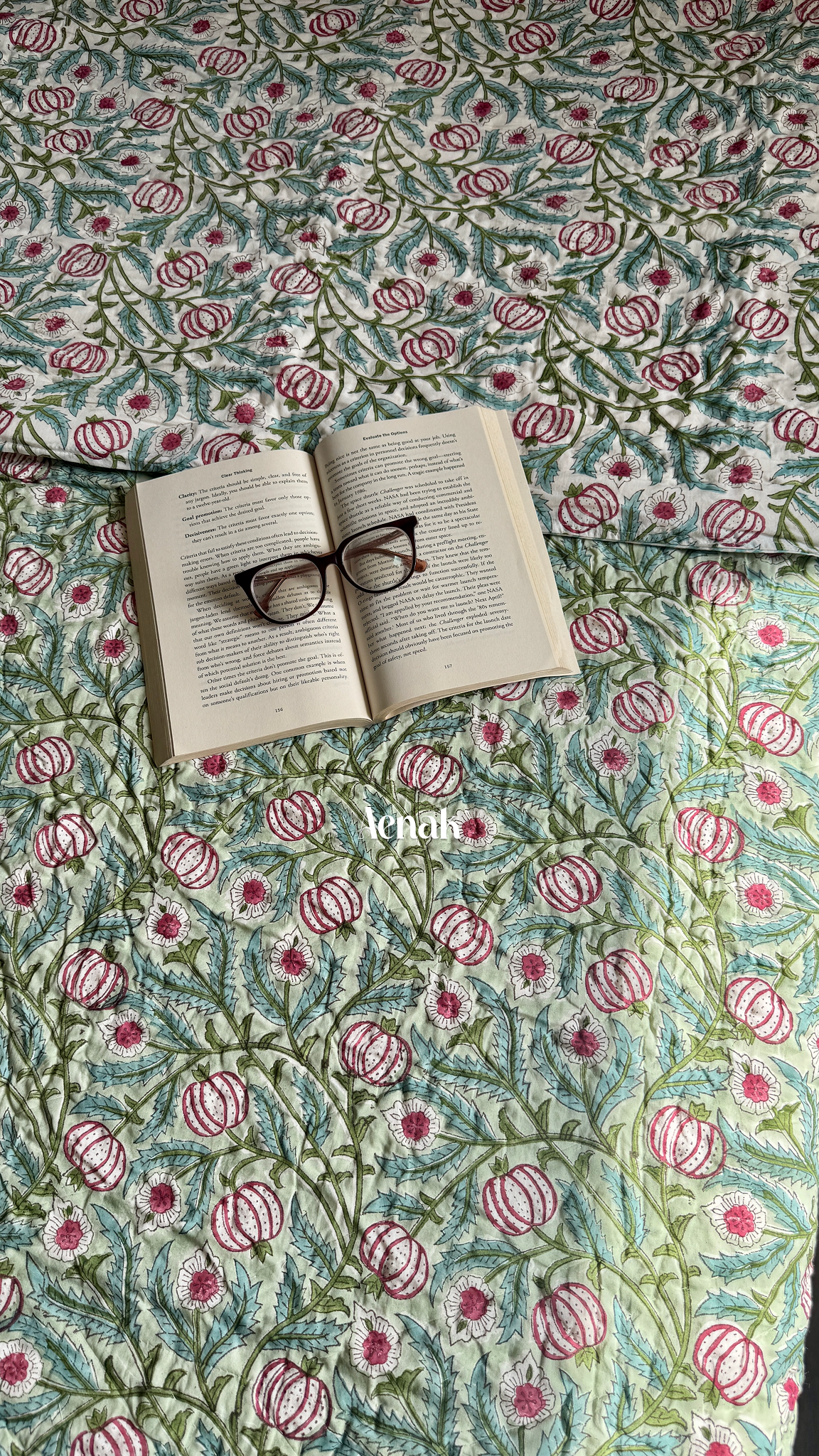 Red Anaar Handblock Bedsheet + Quilt Combo