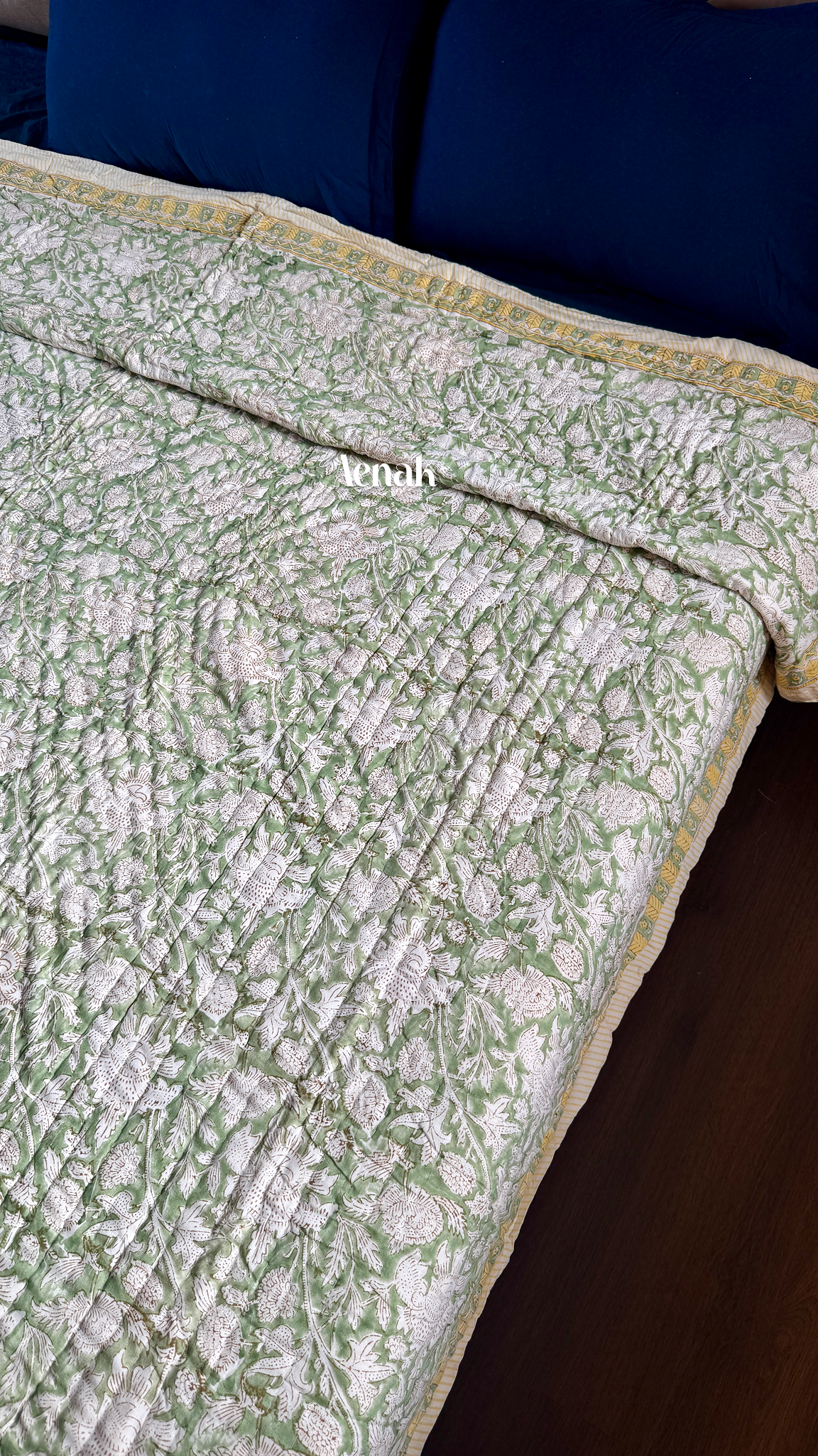 Green Gadd Handblock Printe Reversible Mulmul Cotton Quilt
