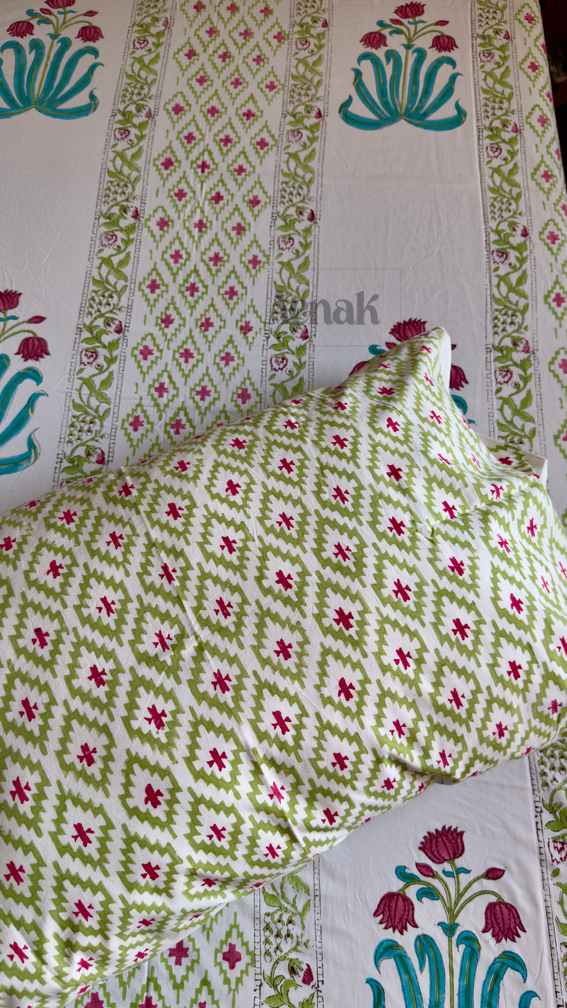 Pink Lotus Handblock Printed Premium Cotton Bedsheet