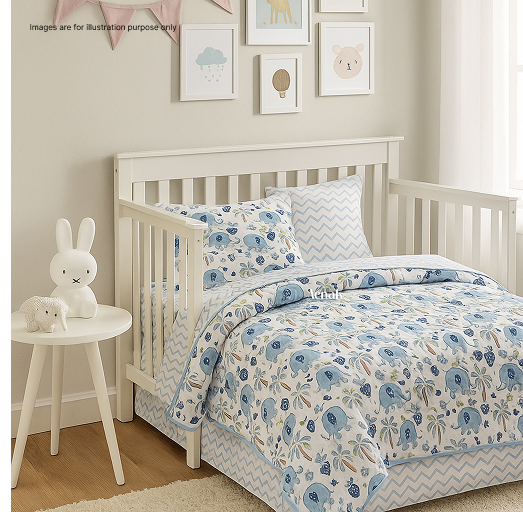 Blue Elephant Handblock Printed Reversible Mulmul Cotton Blanket