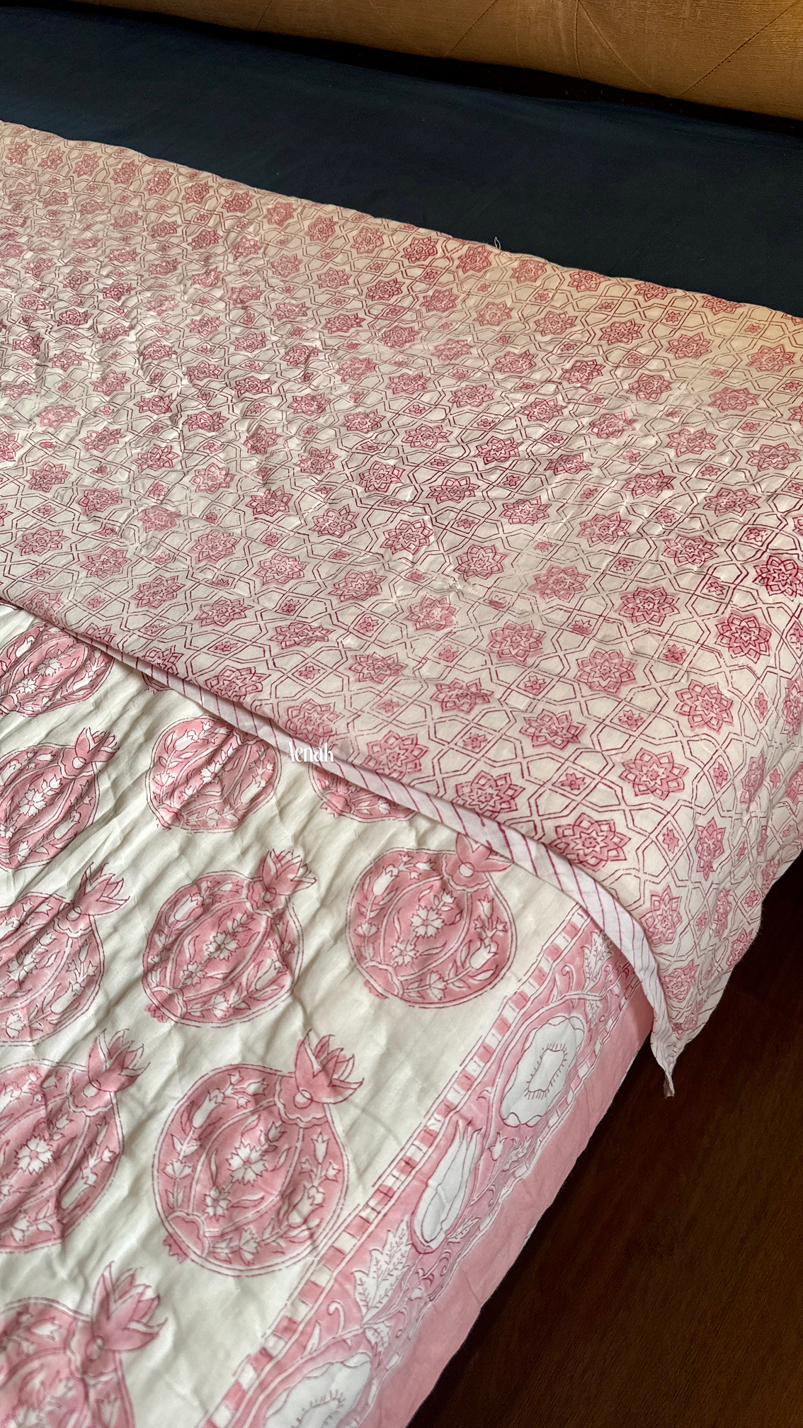 Pink Anaar Handblock Printed Reversible Mulmul Cotton Quilt