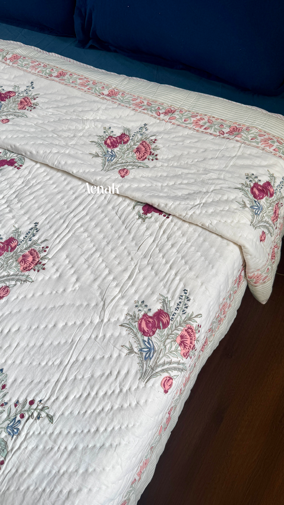 Burgundy Anaar Handblock Bedsheet + Quilt Combo