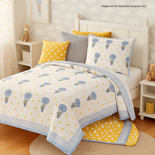 Blue Balloon Handblock Printed Reversible Mulmul Cotton Blanket