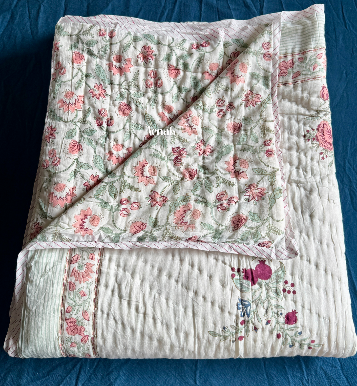 Burgundy Anaar Handblock Bedsheet + Quilt Combo