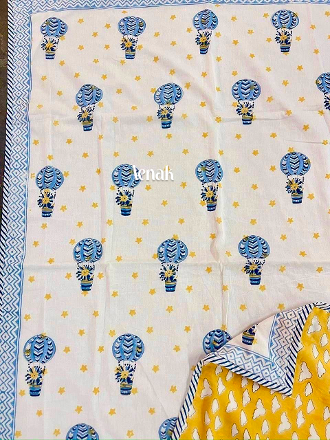 Blue Balloon Handblock Printed Reversible Mulmul Cotton Blanket