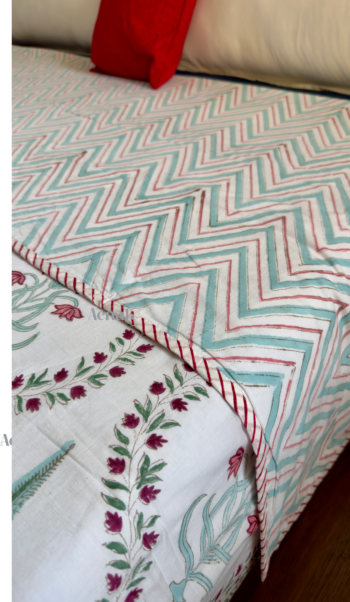 Teal Green Jaal Handblock Bedsheet + Dohar Combo