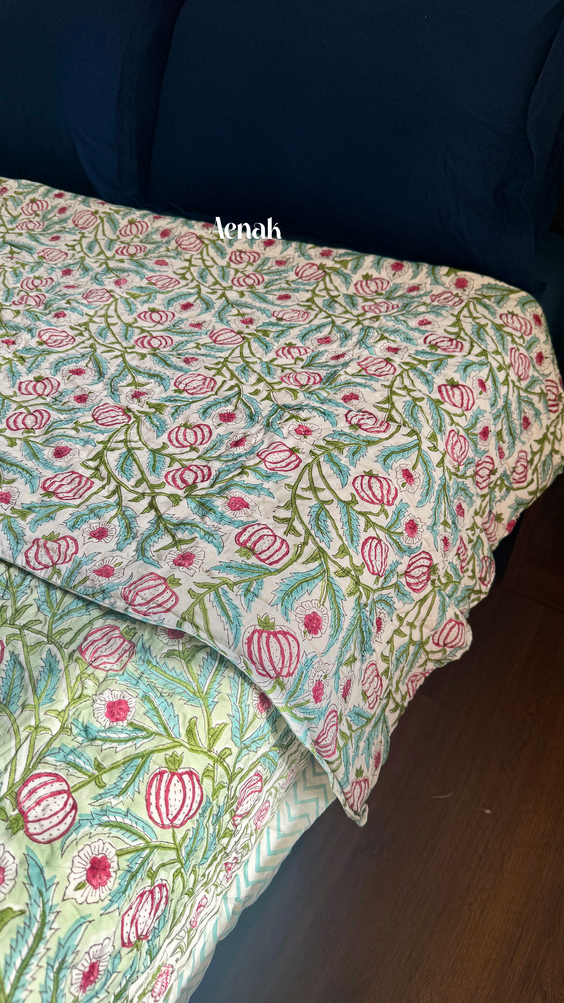Red Anaar Handblock Bedsheet + Quilt Combo