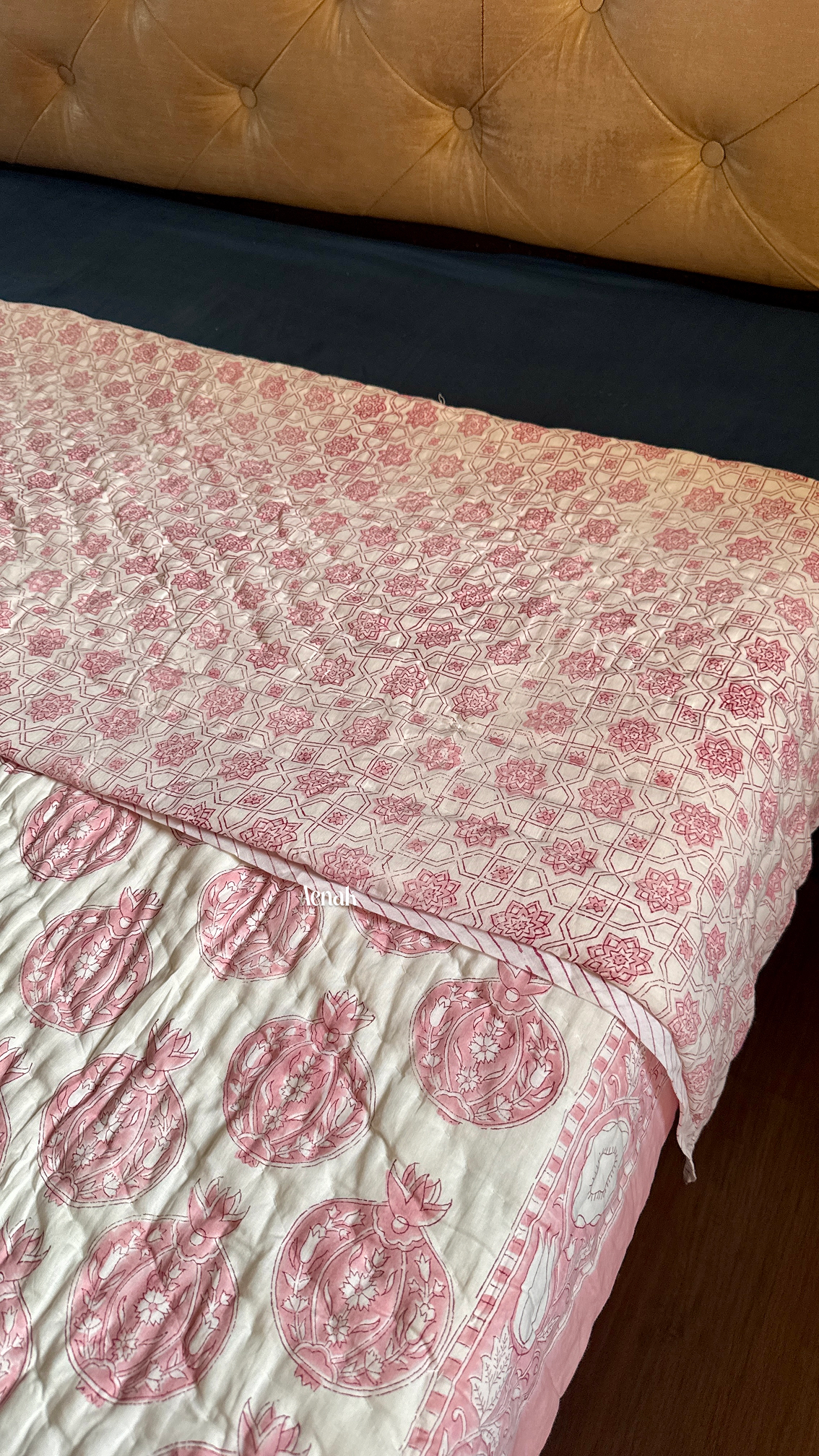 Pink Anaar Handblock Printed Reversible Mulmul Cotton Quilt