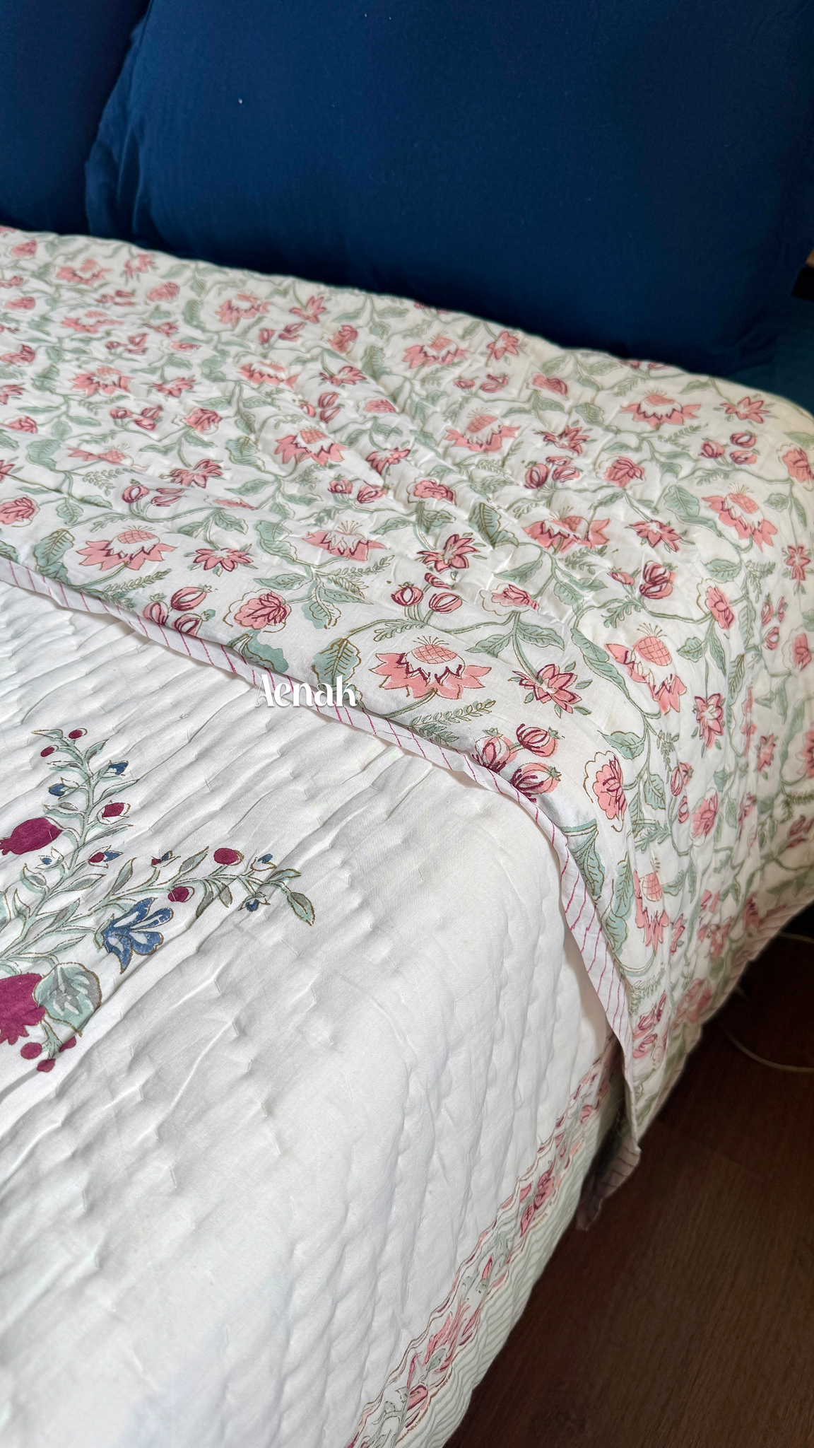 Burgundy Anaar Handblock Bedsheet + Quilt Combo