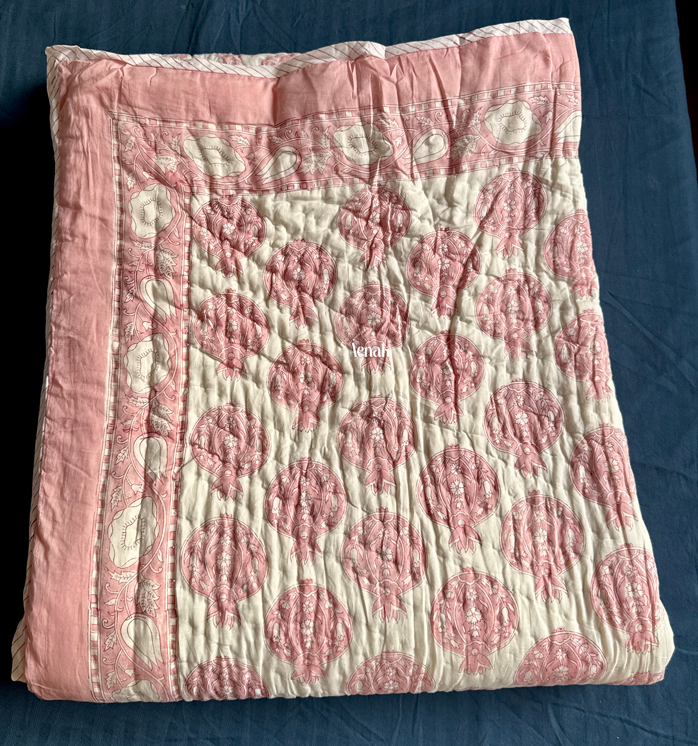 Pink Anaar Handblock Printed Reversible Mulmul Cotton Quilt