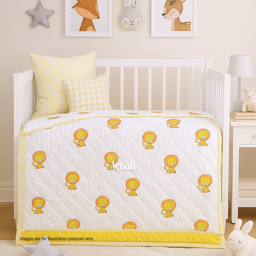 Orange Lion Handblock Printed Reversible Mulmul Cotton Blanket