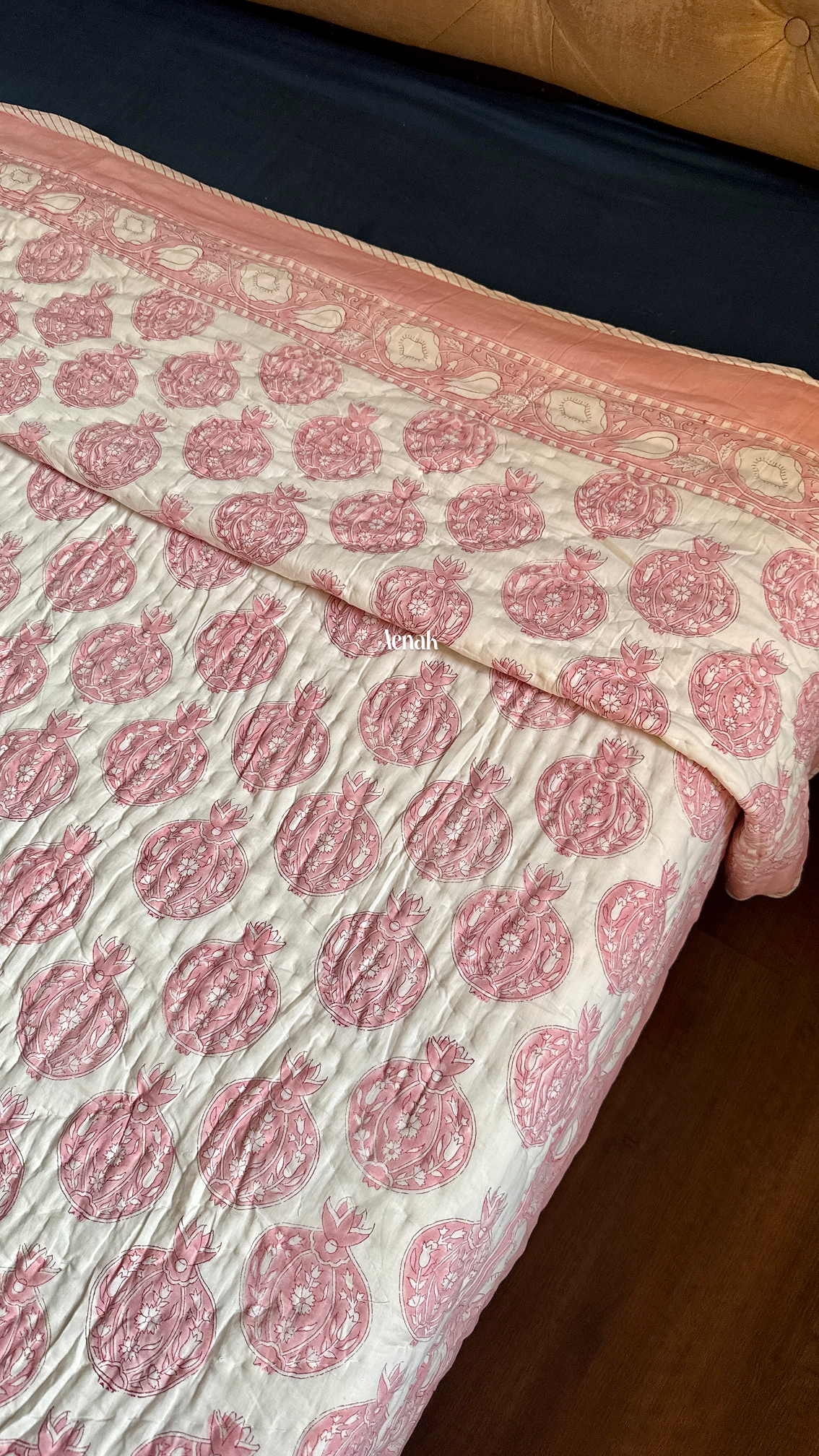 Pink Anaar Handblock Printed Reversible Mulmul Cotton Quilt