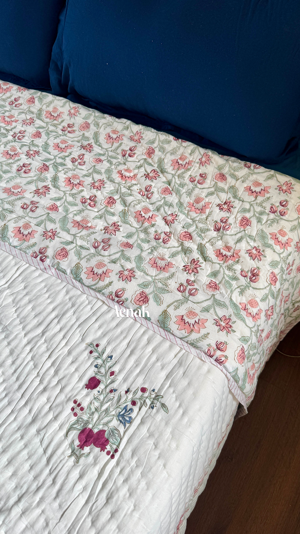 Burgundy Anaar Handblock Bedsheet + Quilt Combo