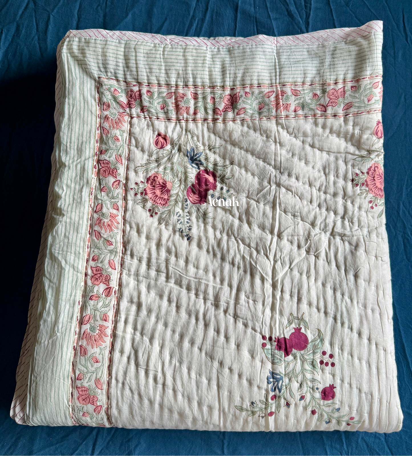 Burgundy Anaar Handblock Reversible Mulmul Cotton Quilt