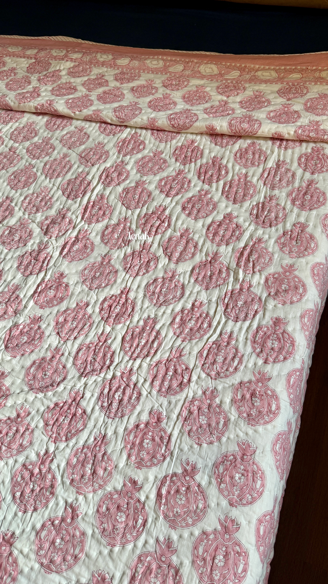 Pink Anaar Handblock Printed Reversible Mulmul Cotton Quilt