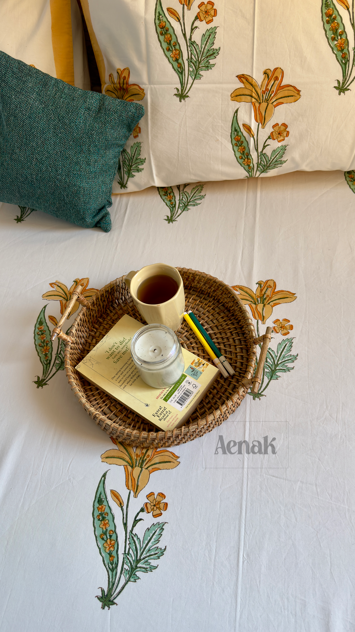 Yellow Lily Handblock Printed Premium Cotton Bedsheet