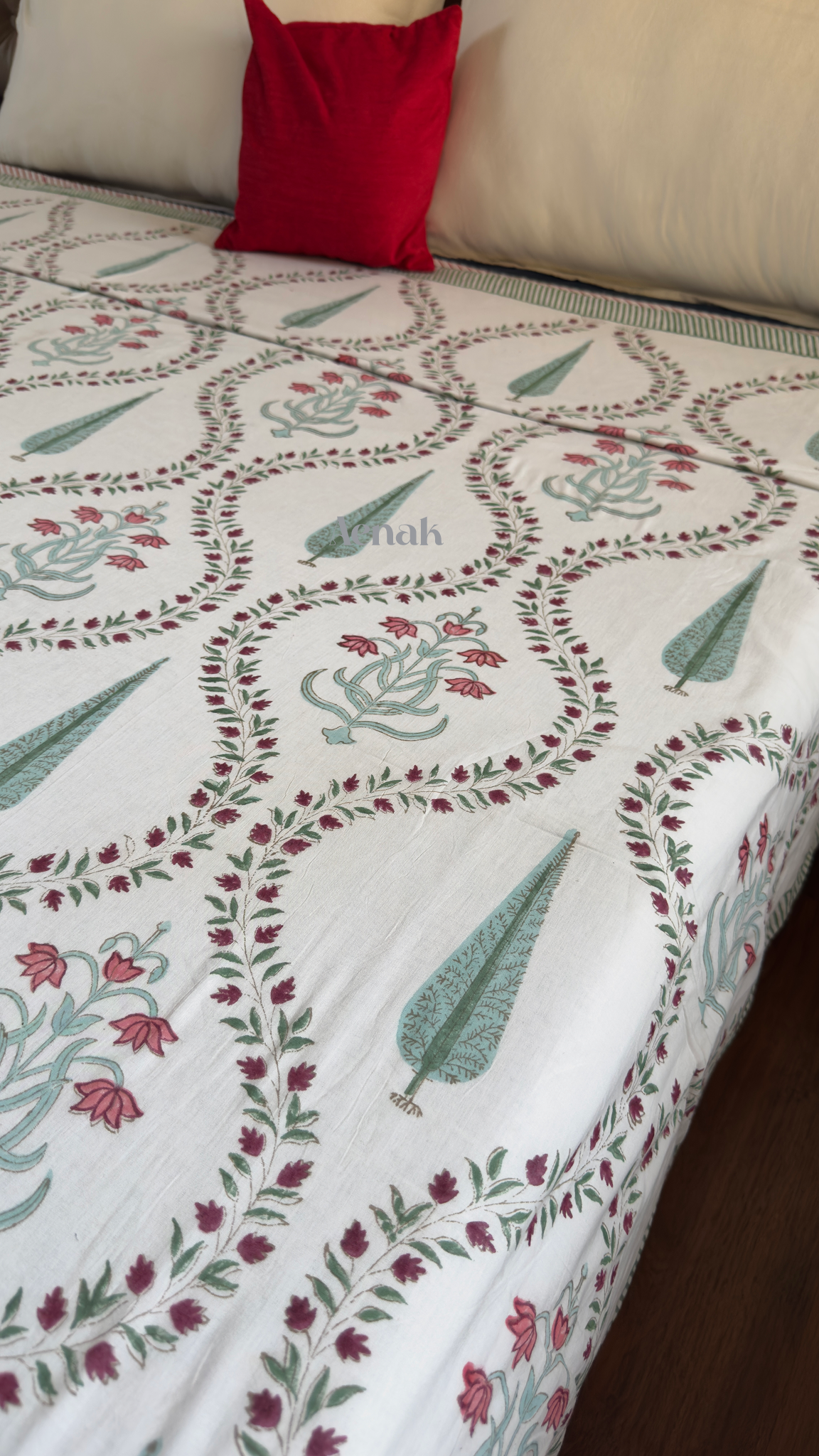 Teal Green Jaal Handblock Bedsheet + Dohar Combo