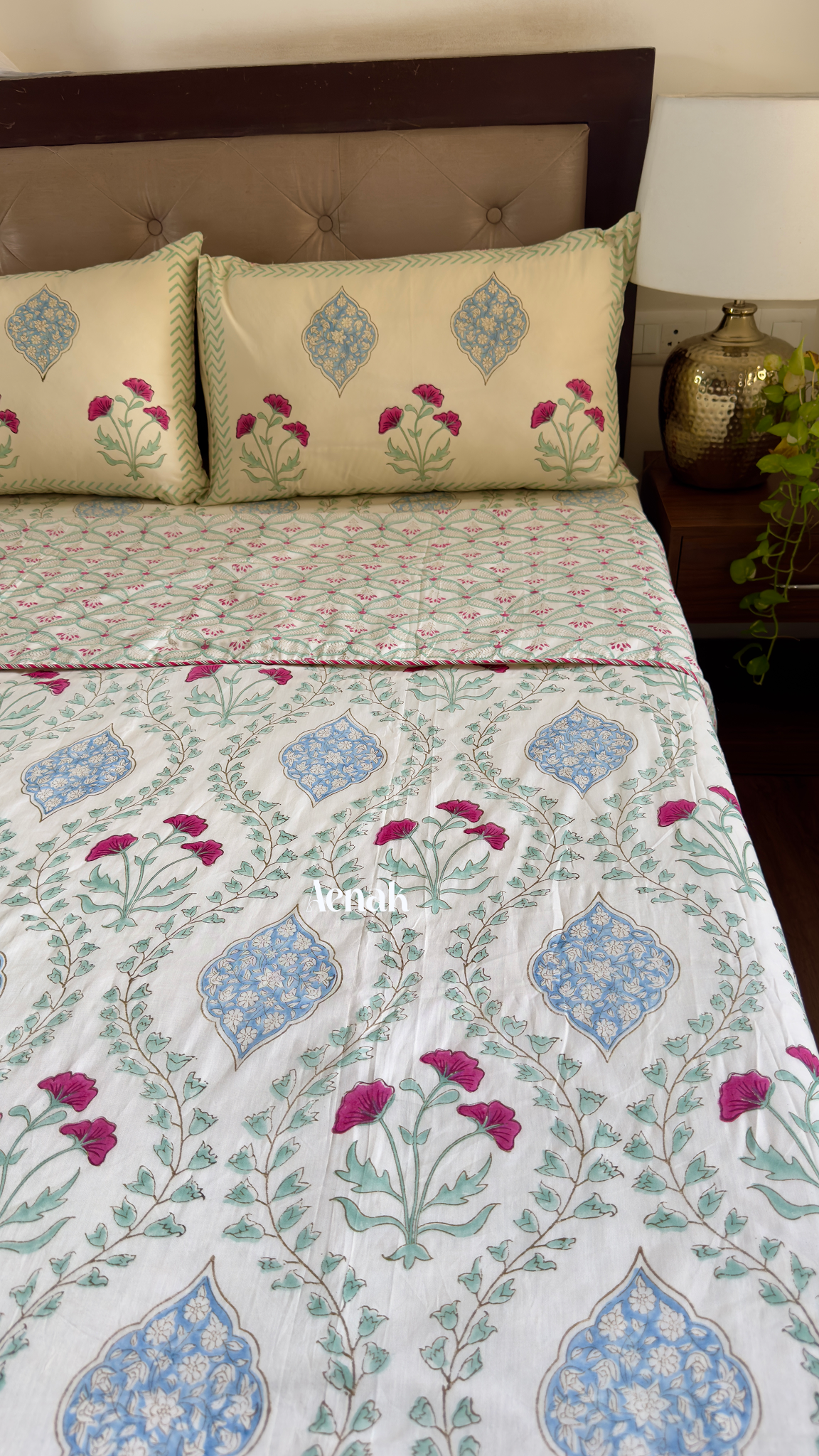Pink Poppy Jaal Handblock Printed Mulmul Cotton Reversible Dohar (Non-White)