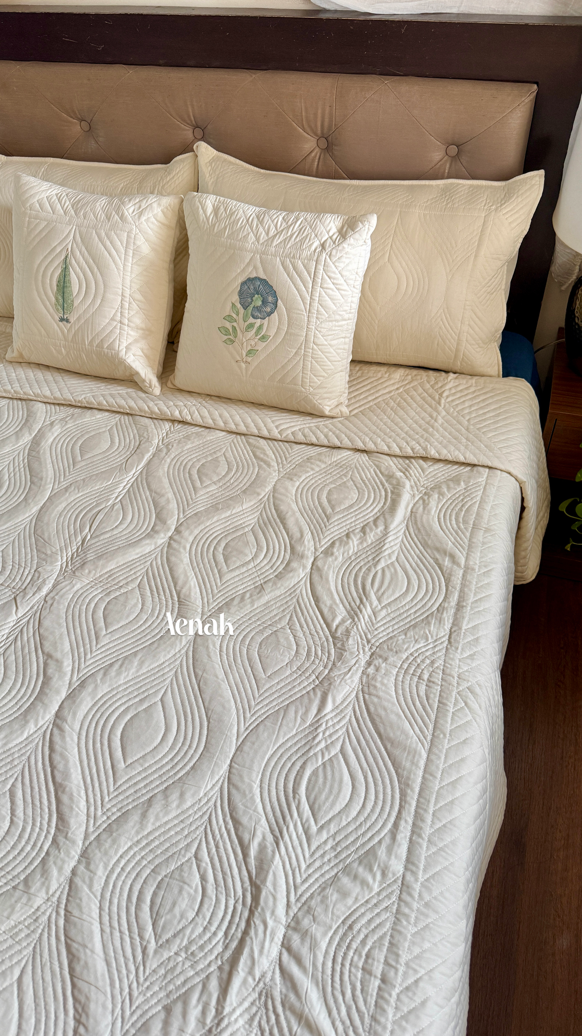 Beige Embossed Quilted Bedcover (Non-White Base)