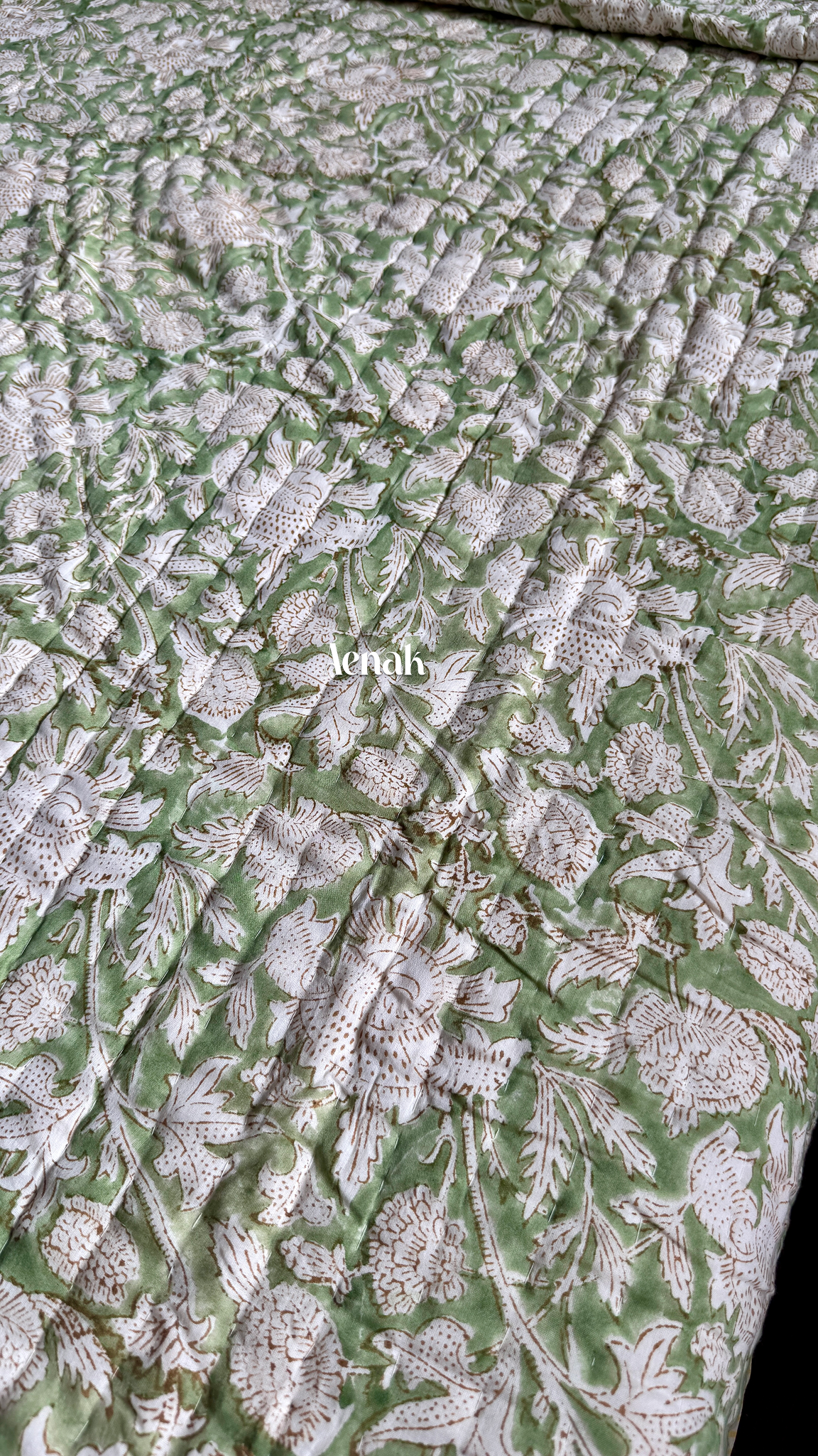 Green Gadd Handblock Printe Reversible Mulmul Cotton Quilt