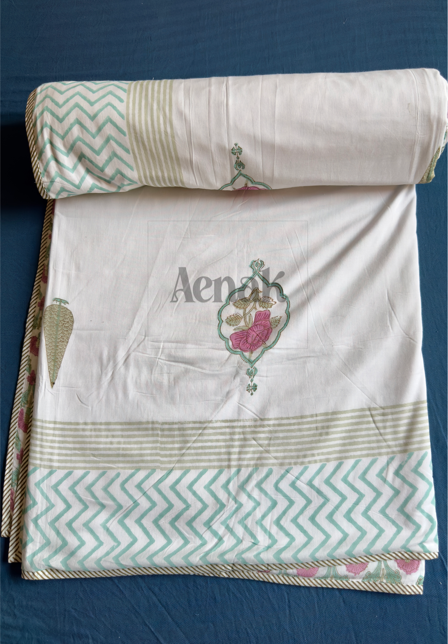 Purple Rose Handblock Printed Mulmul Cotton Reversible Dohar