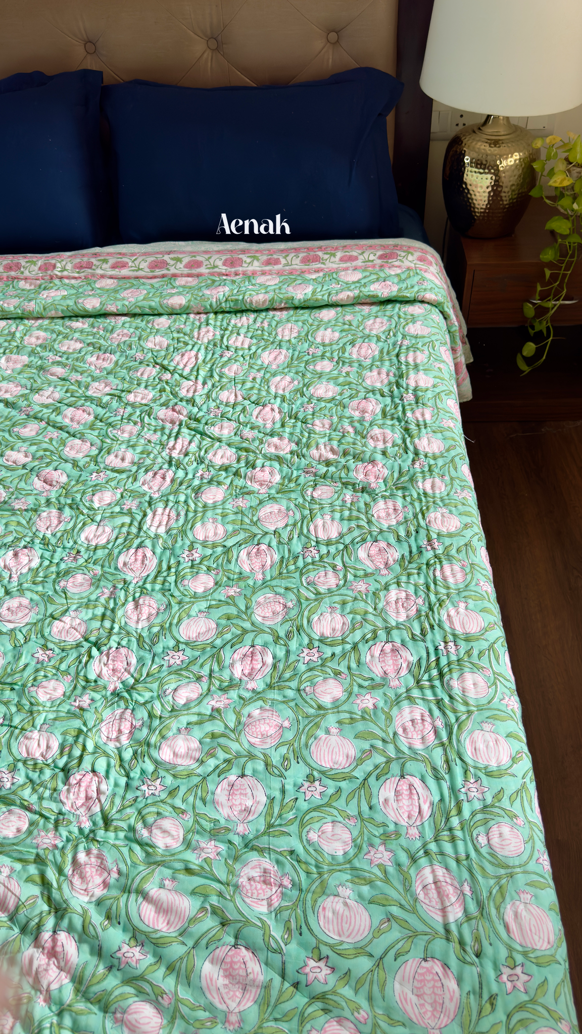 Anaar Baag Handblock Bedsheet + Quilt Combo Set