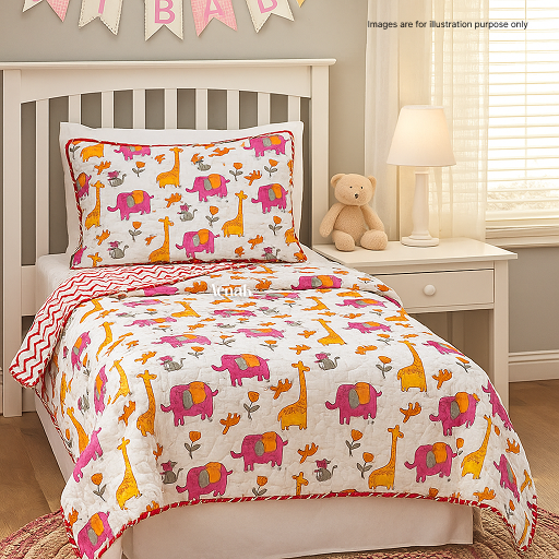 Orange Giraffe Handblock Printed Reversible Mulmul Cotton Blanket