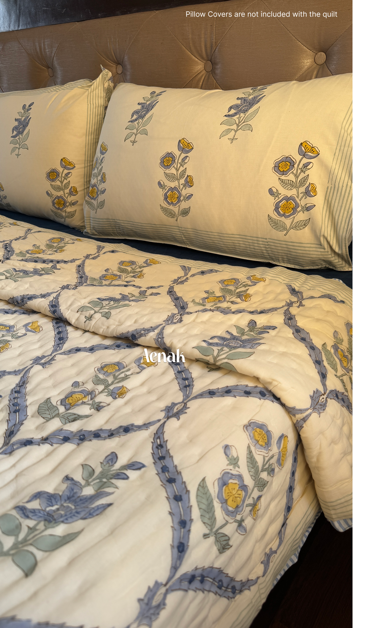 Blue Periwinkle Handblock Bedsheet + Quilt Combo Set (Beige Base)