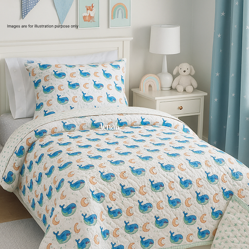 Blue Whale Handblock Printed Reversible Mulmul Cotton Blanket