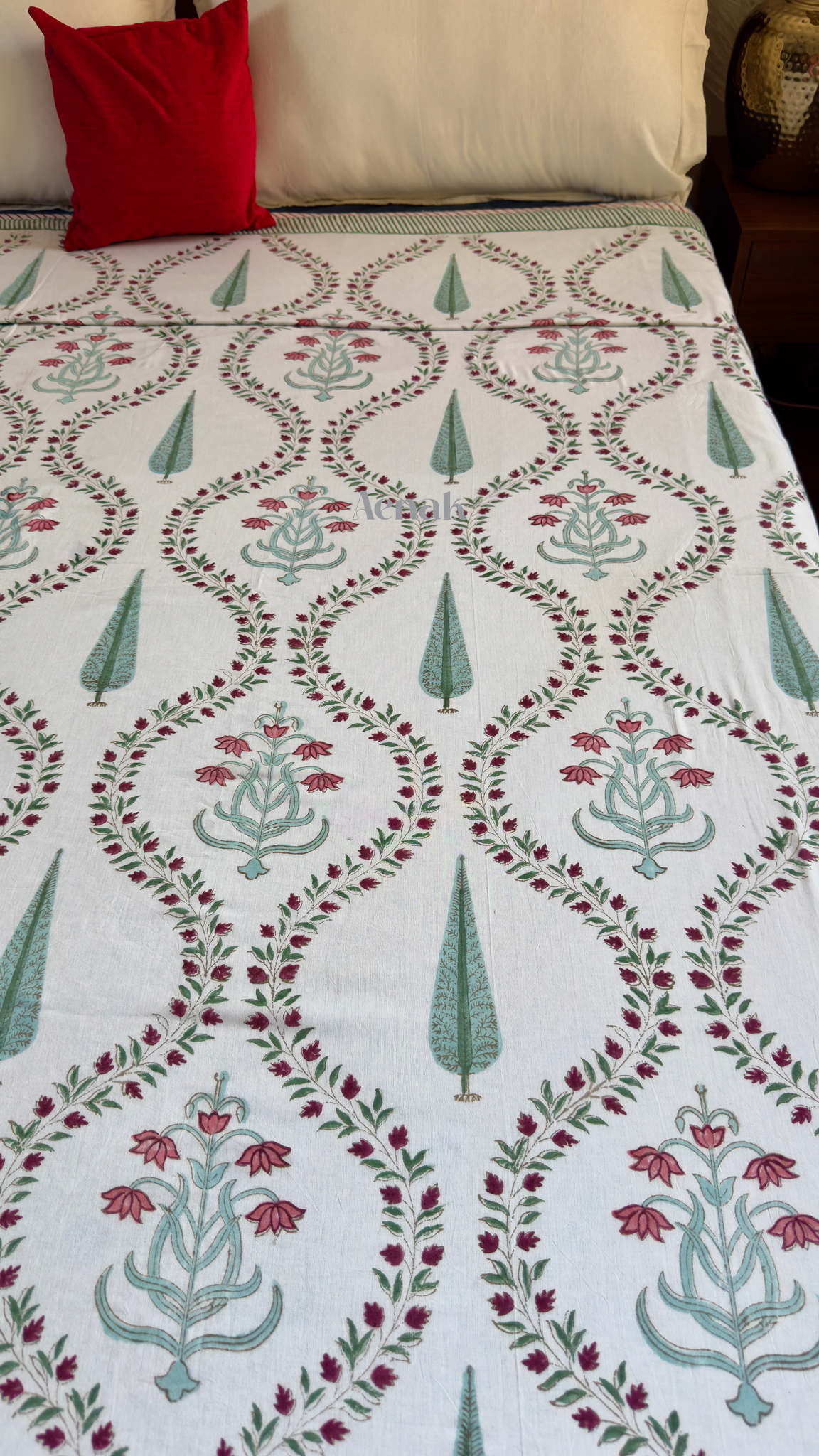 Teal Green Jaal Handblock Bedsheet + Dohar Combo