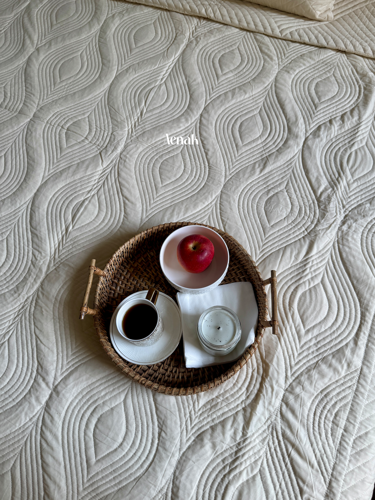Beige Embossed Quilted Bedcover (Non-White Base)