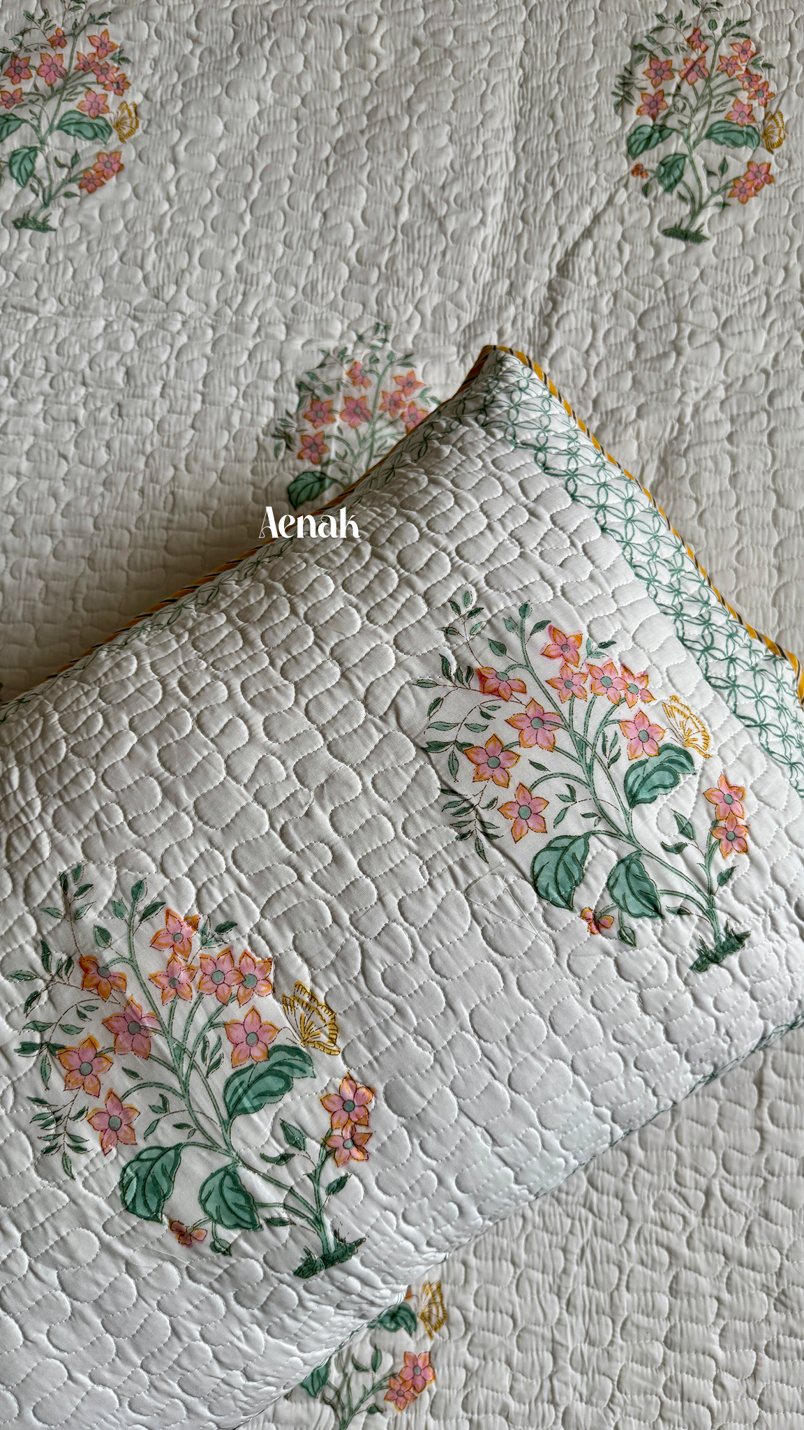 Peach Anokhi Handblock Printed Reversible Quilted Bedcover