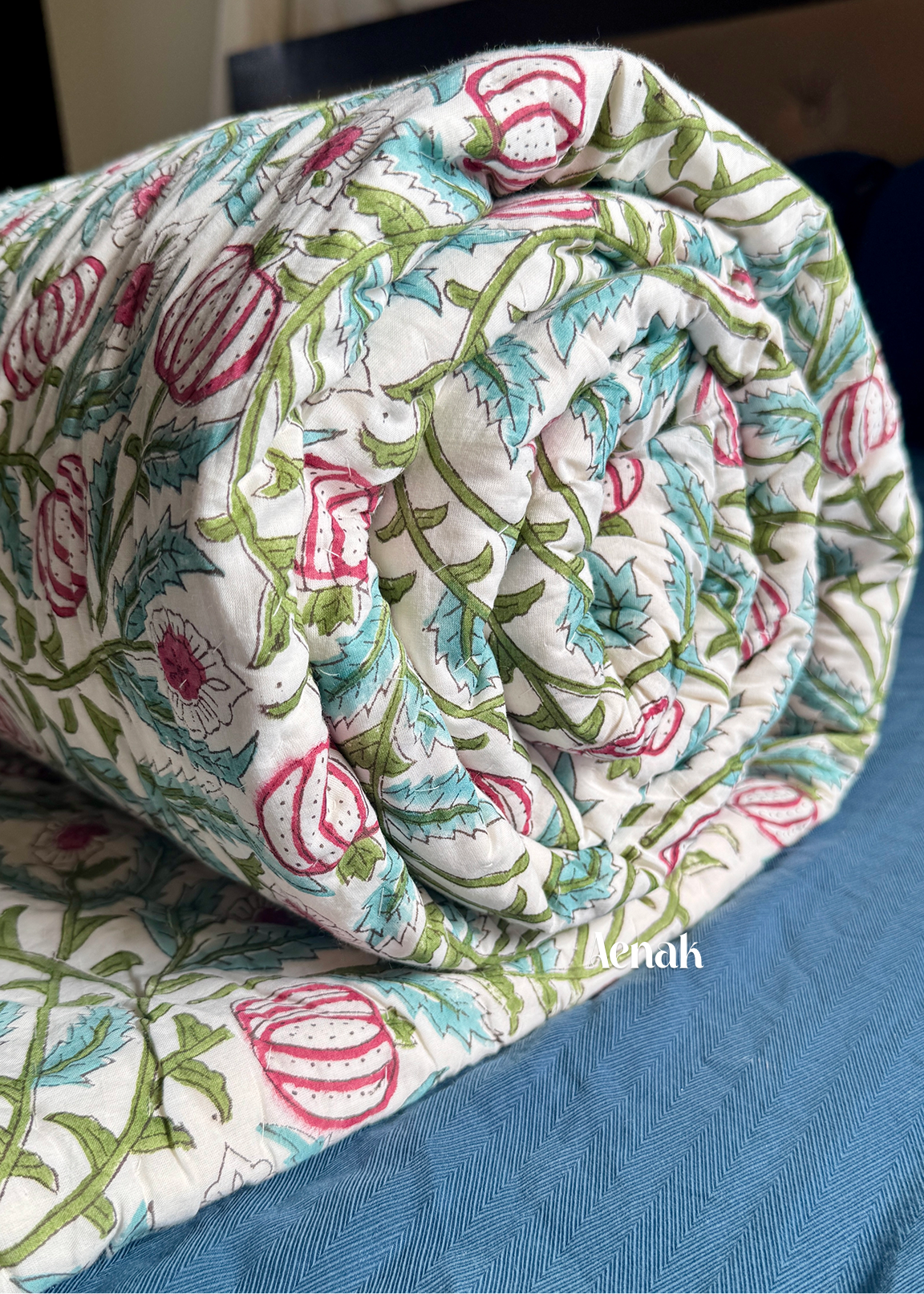 Red Anaar Handblock Bedsheet + Quilt Combo