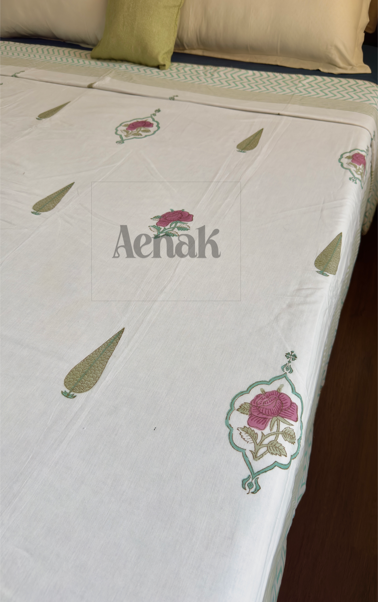 Purple Rose Handblock Printed Mulmul Cotton Reversible Dohar