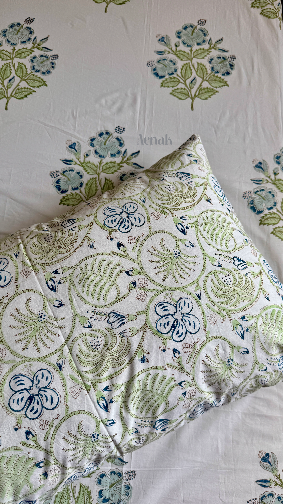 Blue Hibiscus Handblock Printed Premium Cotton Bedsheet