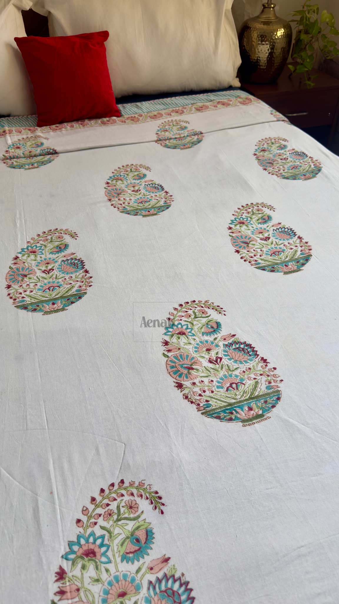 Pink Kairi Handblock Bedsheet + Dohar Combo