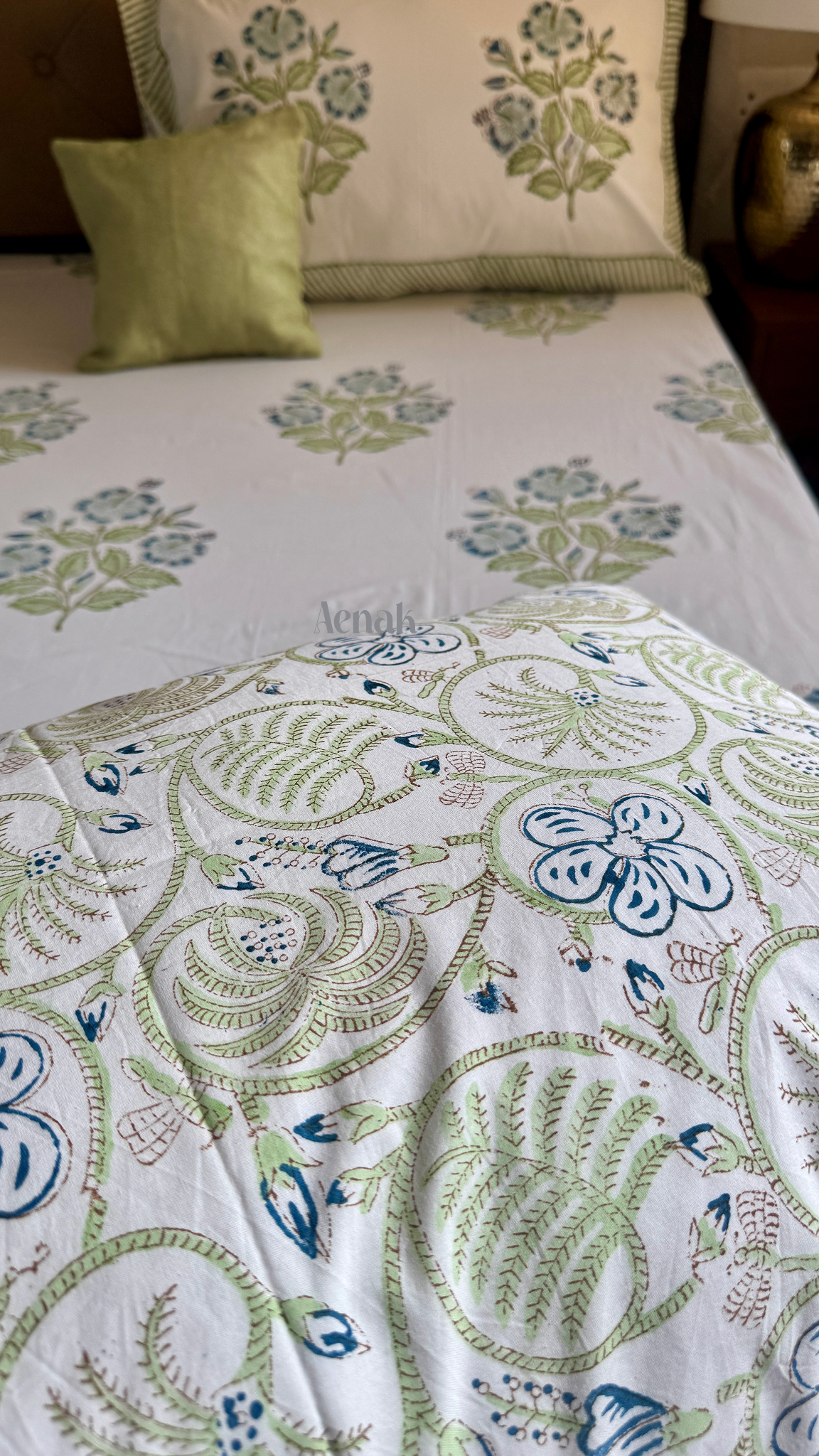 Blue Hibiscus Handblock Printed Premium Cotton Bedsheet