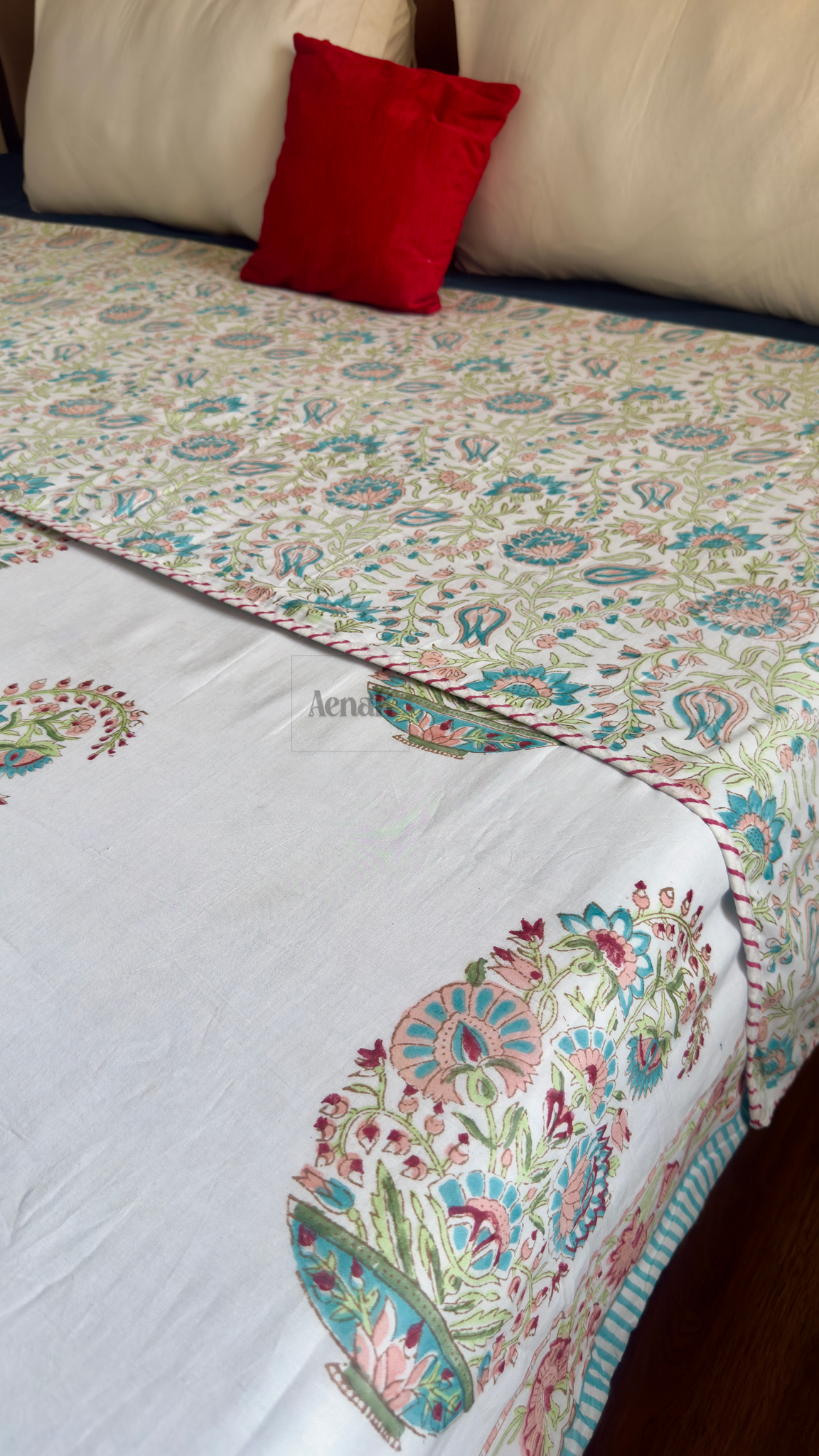 Pink Kairi Handblock Bedsheet + Dohar Combo
