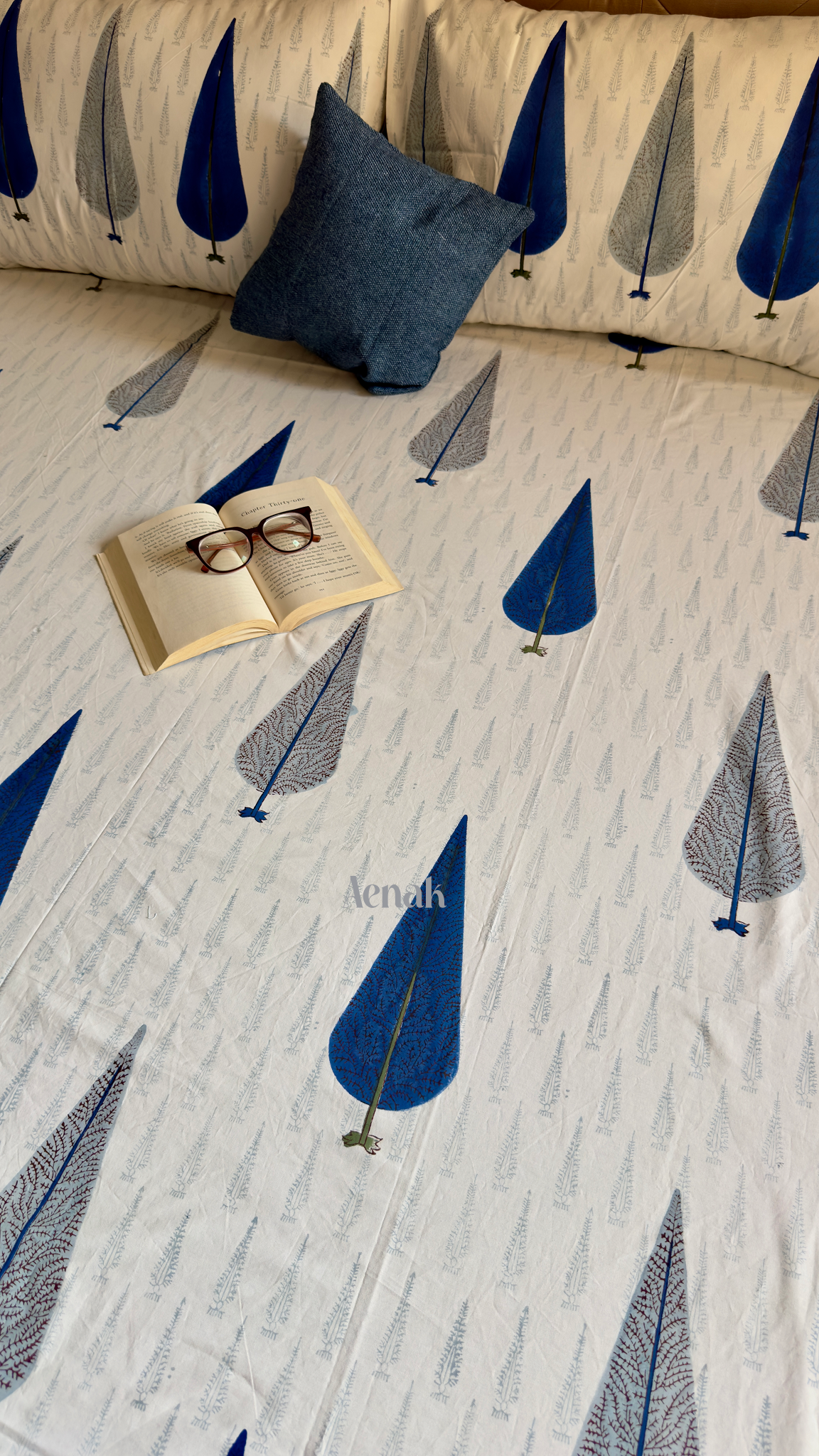 Blue Cypress Handblock Printed Premium Cotton Bedsheet
