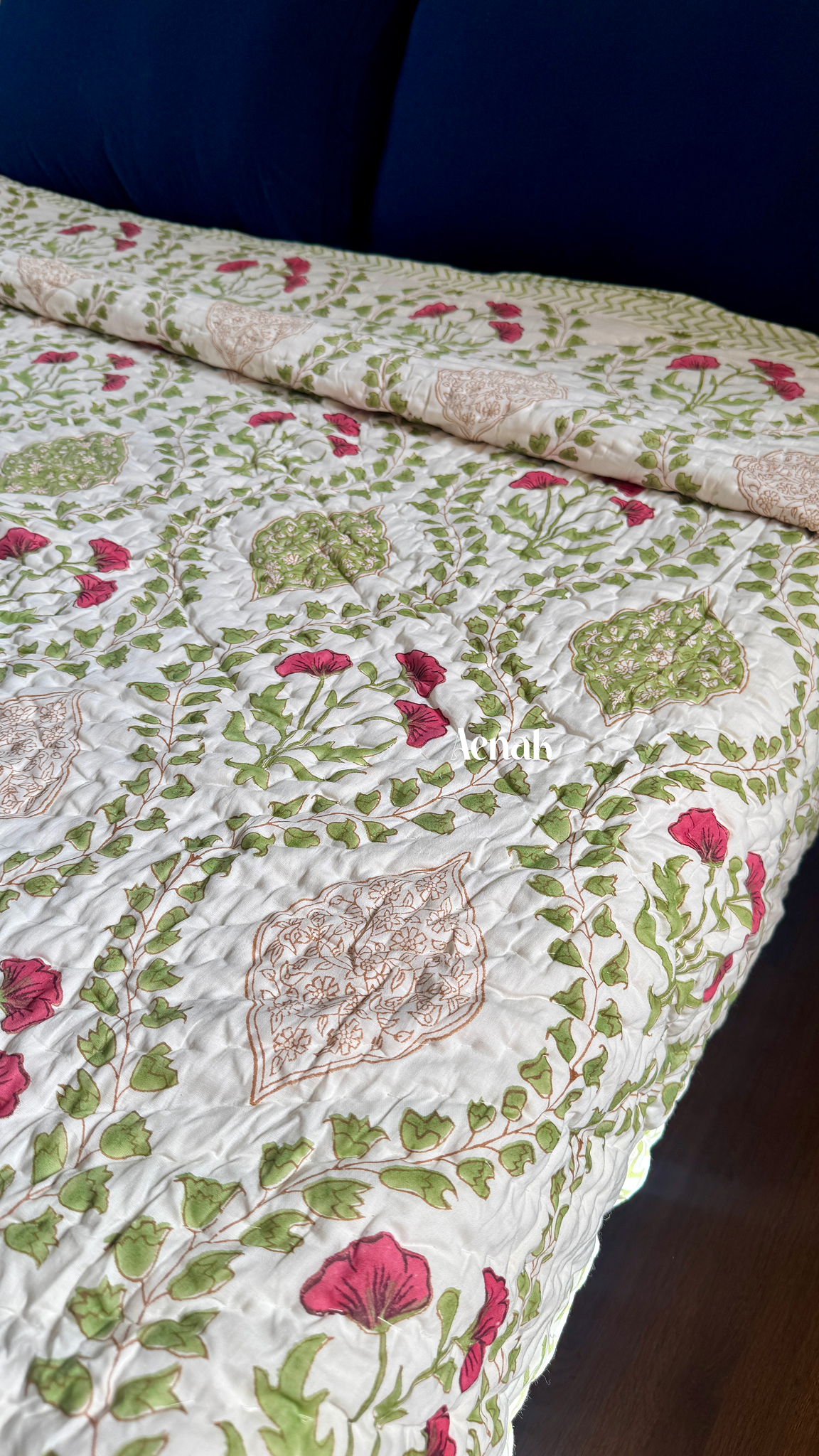 Red Poppy Handblock Bedsheet + Quilt Combo