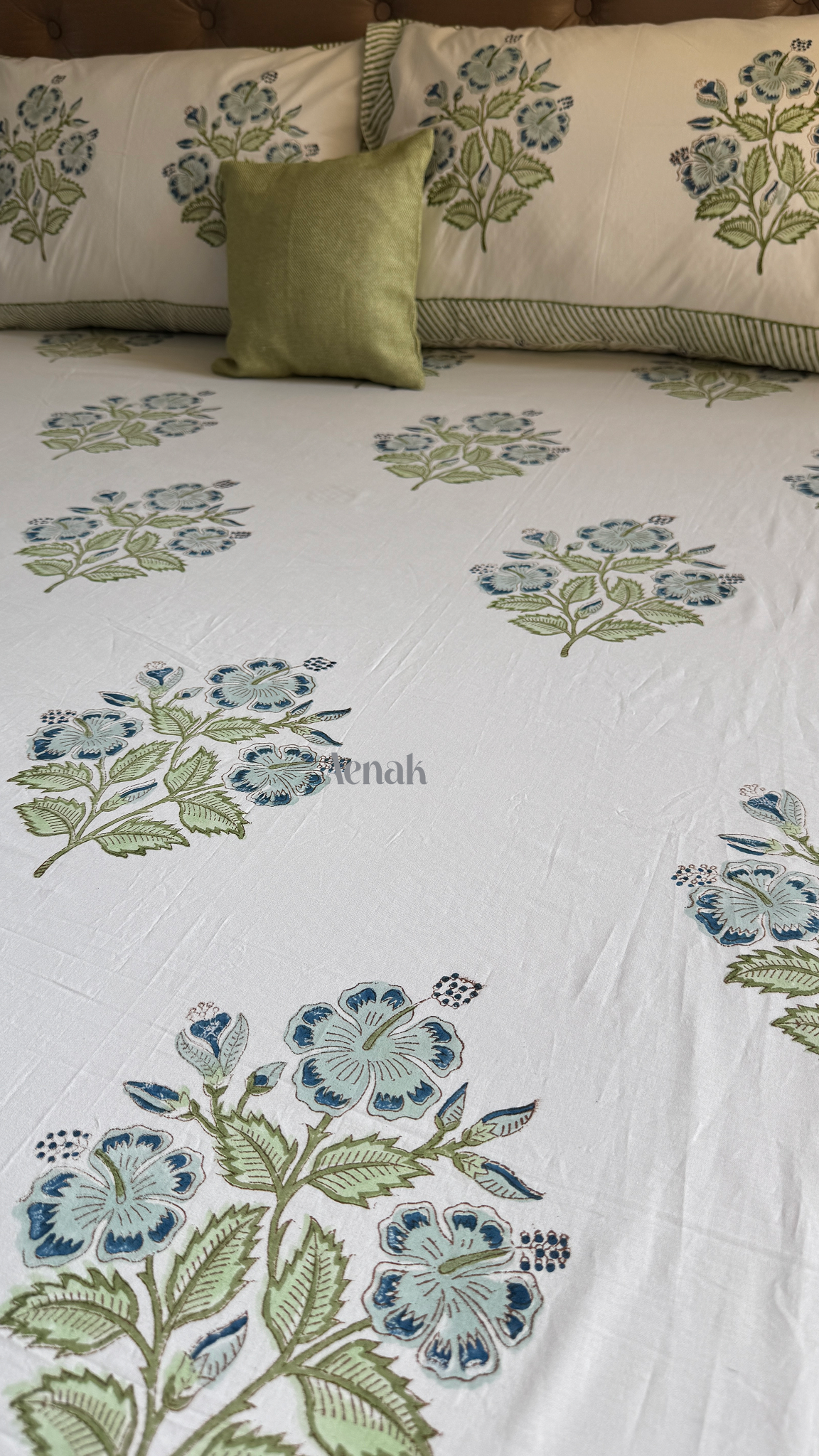 Blue Hibiscus Handblock Printed Premium Cotton Bedsheet
