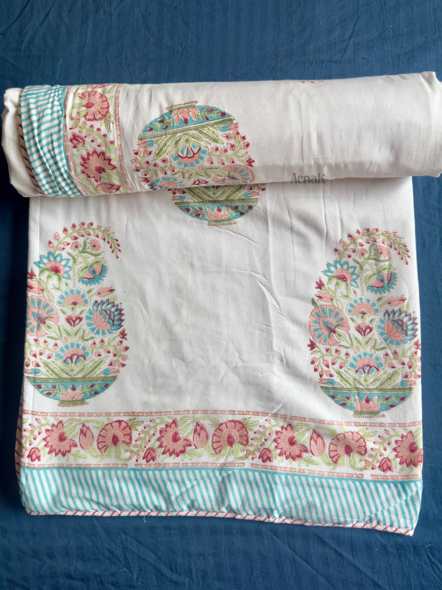 Pink Kairi Handblock Bedsheet + Dohar Combo