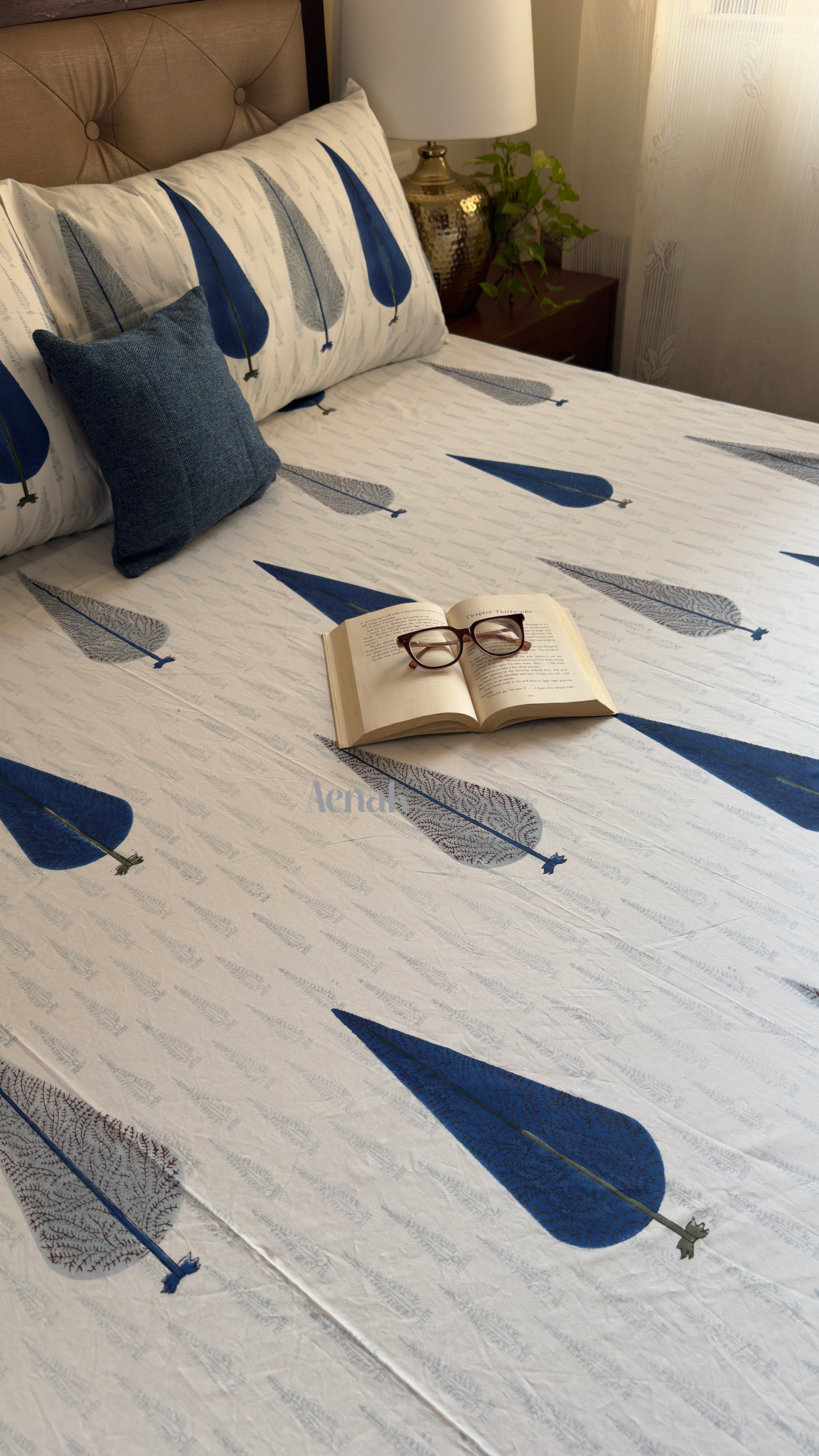 Blue Cypress Handblock Printed Premium Cotton Bedsheet