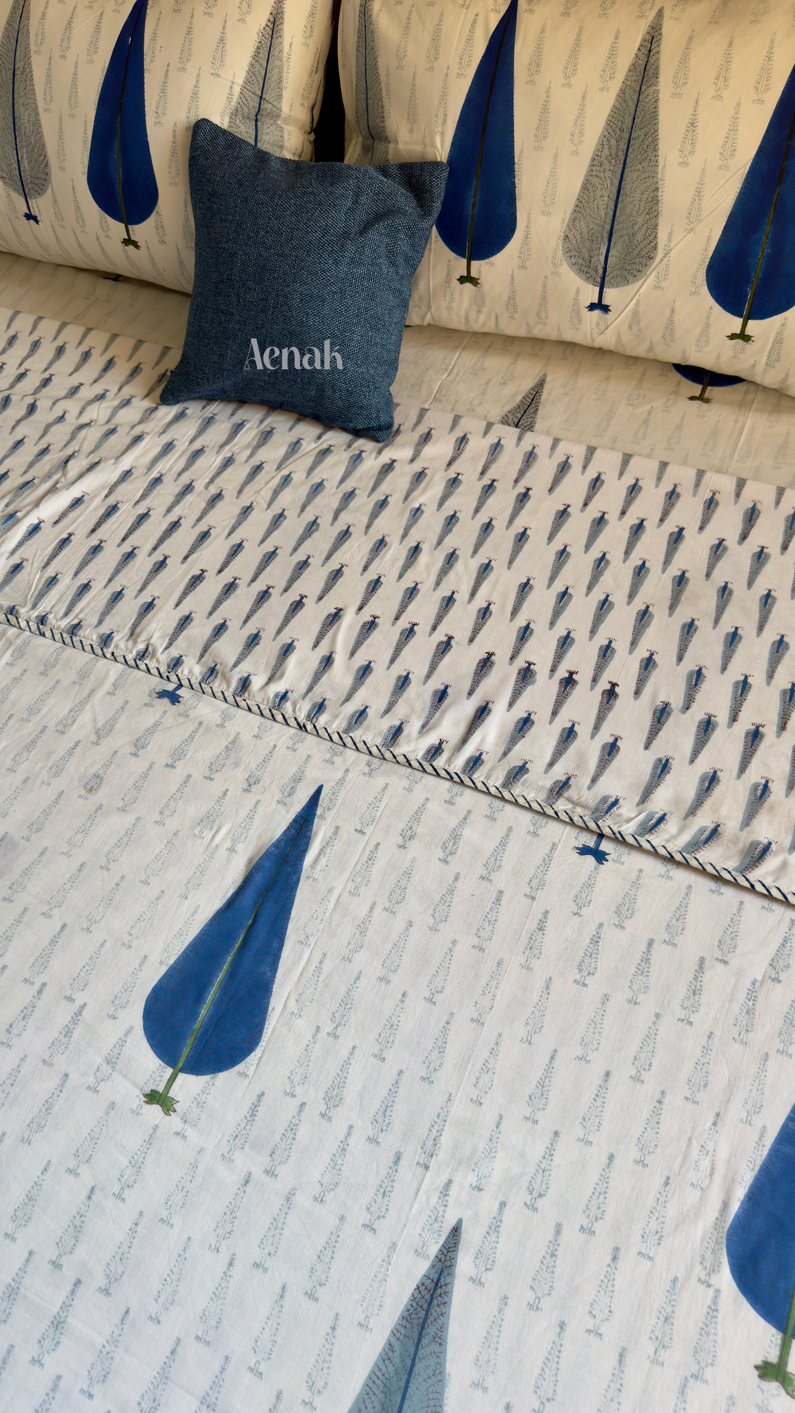 Blue Cypress Handblock Bedsheet + Dohar Combo