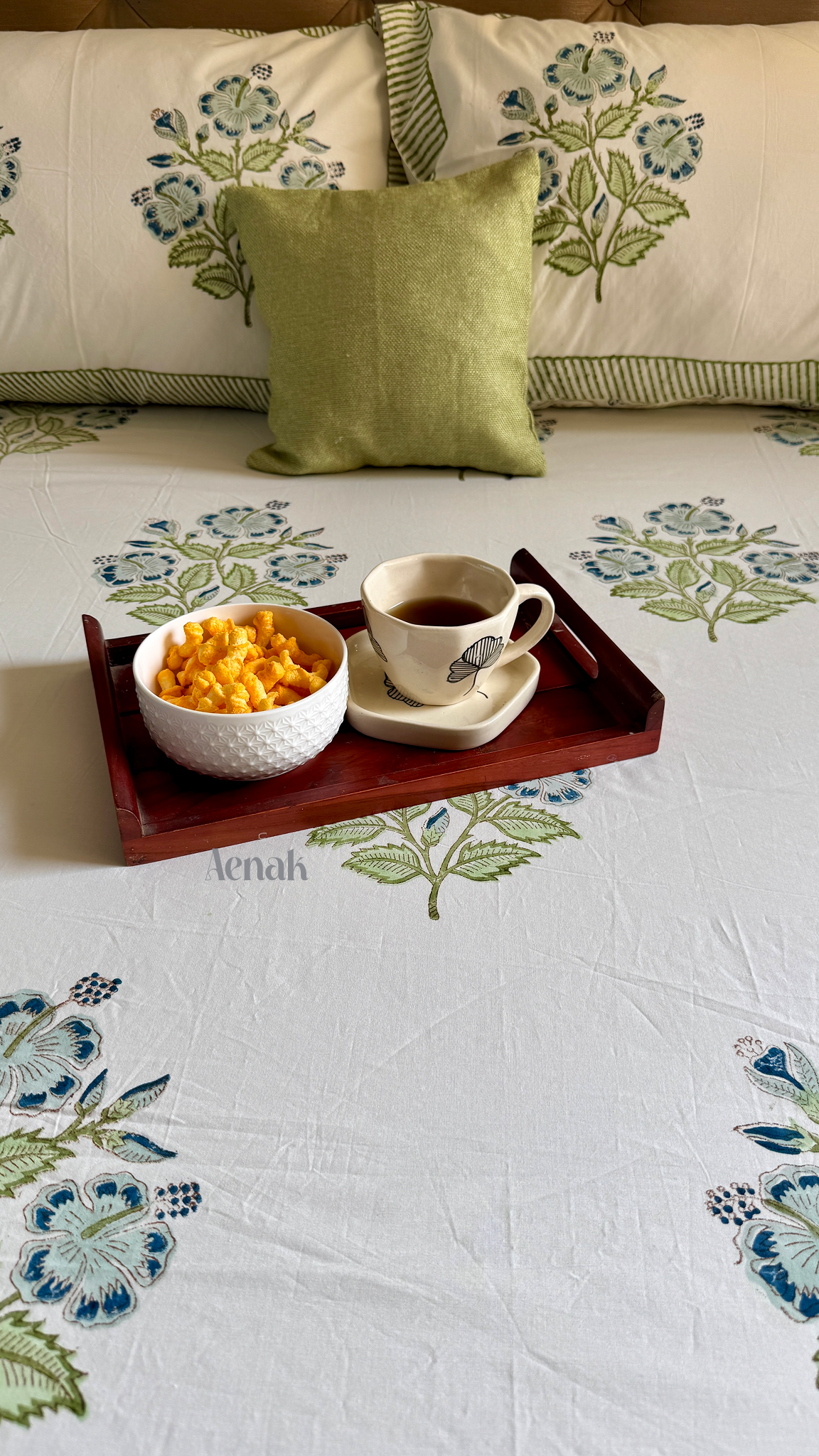Blue Hibiscus Handblock Printed Premium Cotton Bedsheet