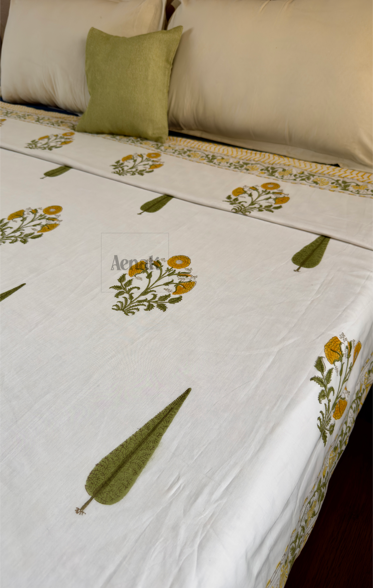 Yellow Marigold Handblock Printed Mulmul Cotton Reversible Dohar